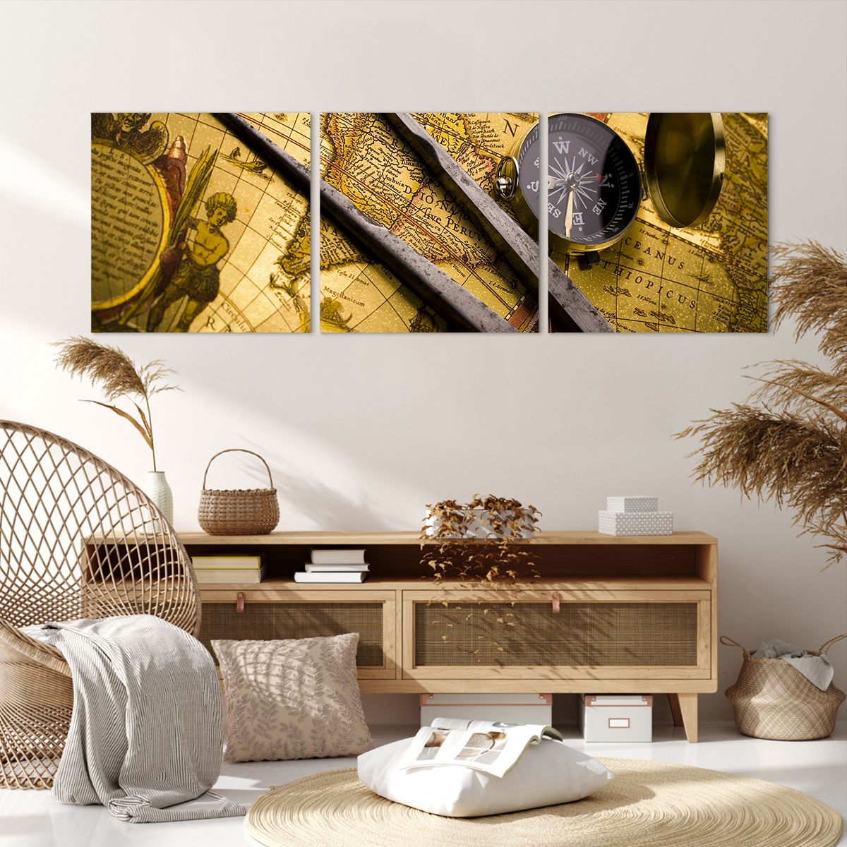 Obraz Na Płótnie - Mapa Kompas - 150X50 Cm - Ca150X50-0146