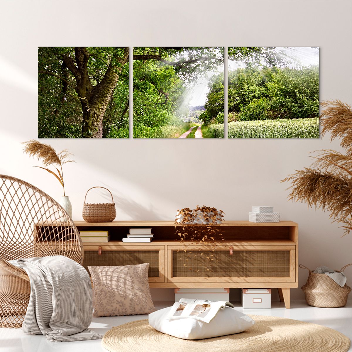 Obraz Na Płótnie - Las Pole Droga - 150X50 Cm - Ca150X50-2637