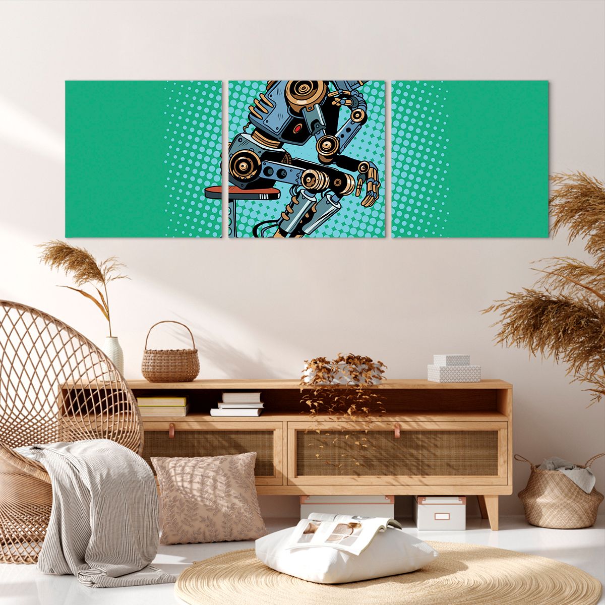 Obraz Na Płótnie - Robot Myślenie - 150X50 Cm - Ca150X50-3194