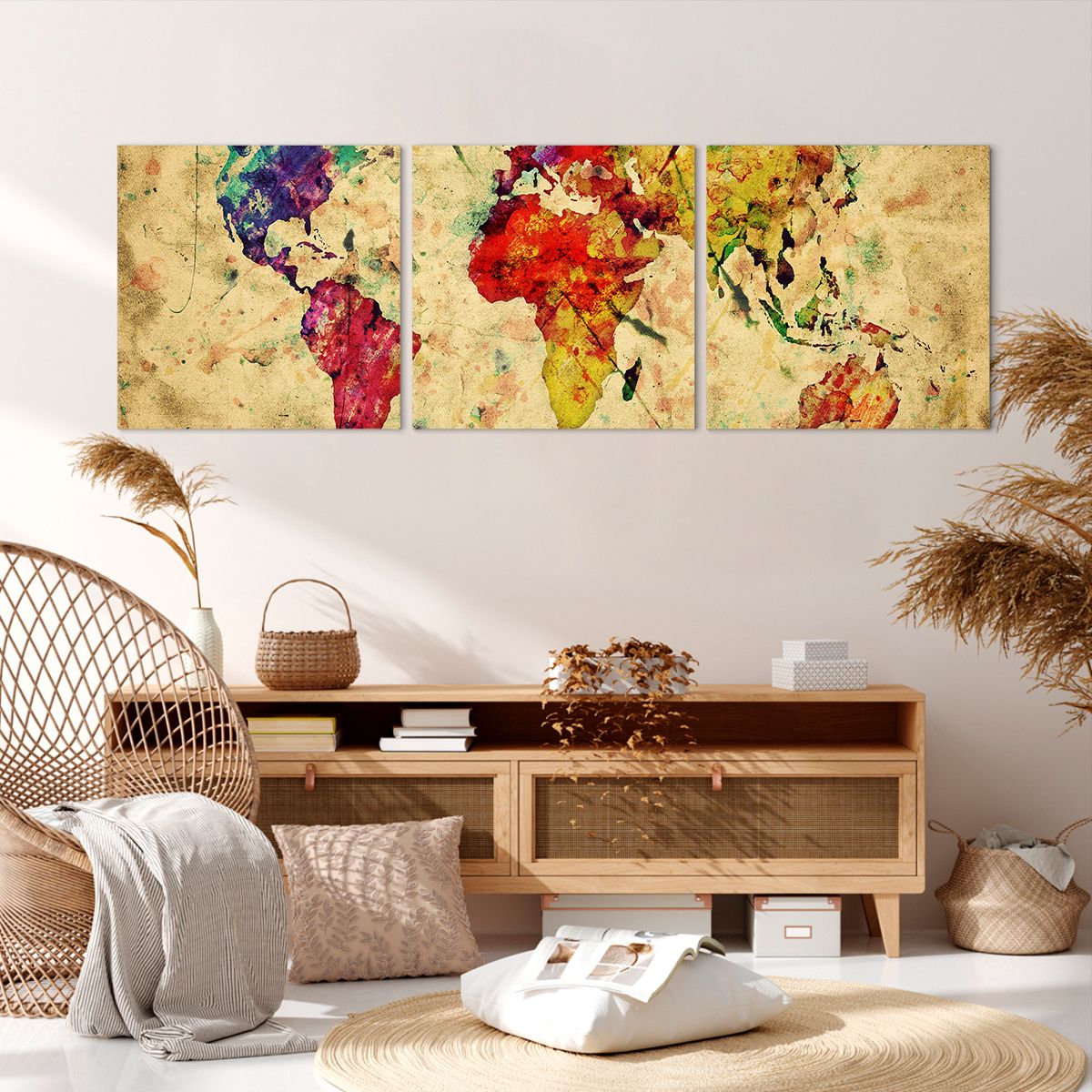 Obraz Na Płótnie - Mapa Kontynenty  - 150X50 Cm - Ca150X50-3582