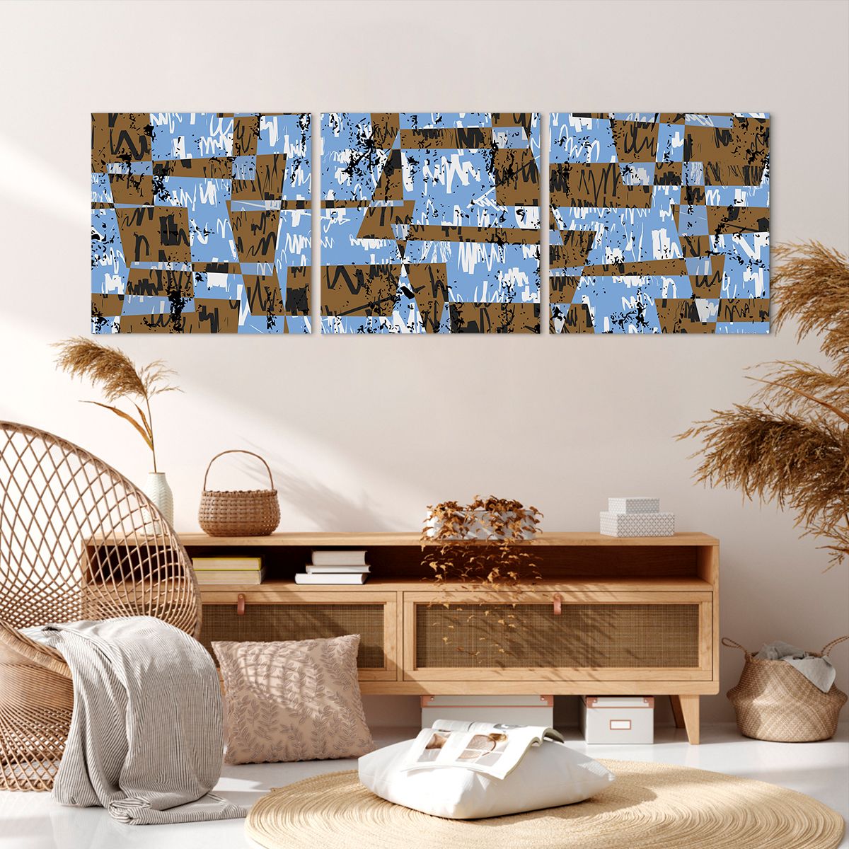 Obraz Na Płótnie - Kolor Błękit Brąz  - 150X50 Cm - Ca150X50-3729