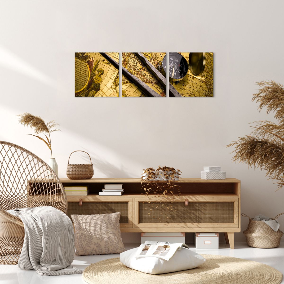 Obraz Na Płótnie - Mapa Kompas - 90X30 Cm - Ca90X30-0146