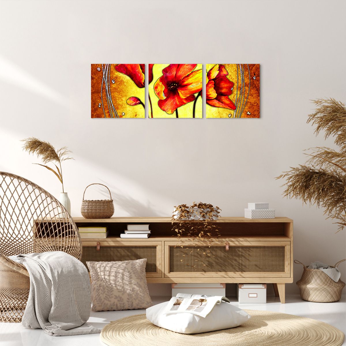 Obraz Na Płótnie - Czerwony Mak - 90X30 Cm - Ca90X30-0816