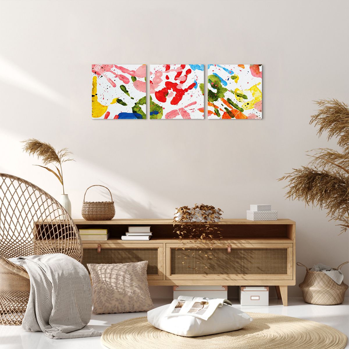 Obraz Na Płótnie - Dłoń Odcisk Farba - 90X30 Cm - Ca90X30-2876