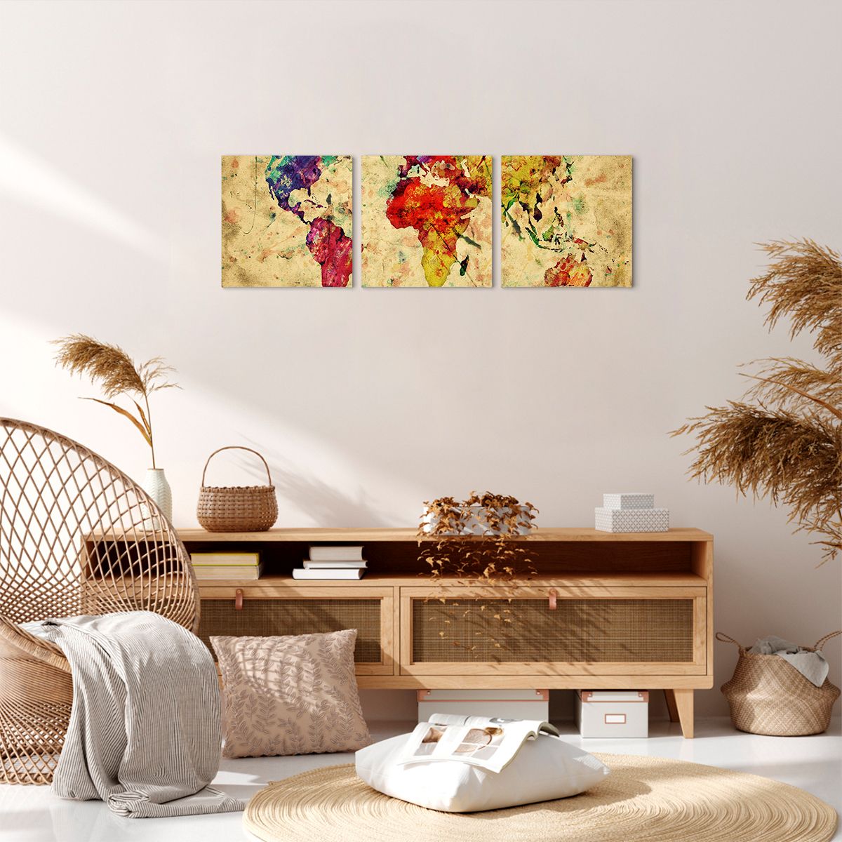 Obraz Na Płótnie - Mapa Kontynenty  - 90X30 Cm - Ca90X30-3582