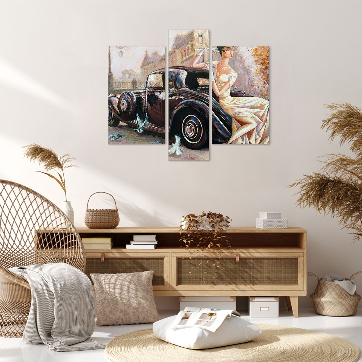 Obraz Na Płótnie - Retro Auto Dama  - 95X80 Cm - Cb95X80-3467