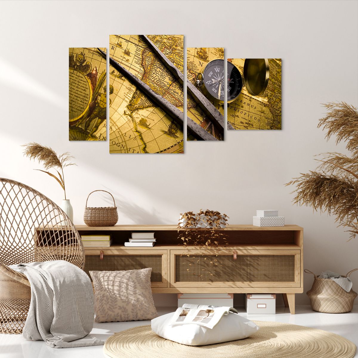 Obraz Na Płótnie - Mapa Kompas - 120X70 Cm - Dl120X70-0146