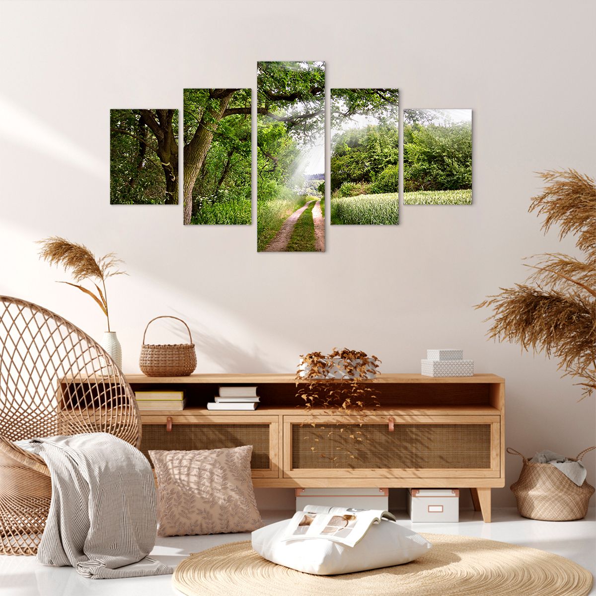 Obraz Na Płótnie - Las Pole Droga - 125X70 Cm - Ea125X70-2637