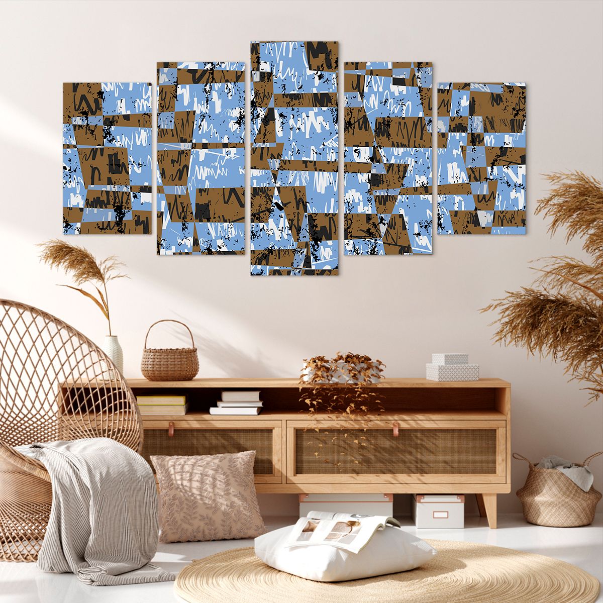 Obraz Na Płótnie - Kolor Błękit Brąz  - 160X85 Cm - Ea160X85-3729