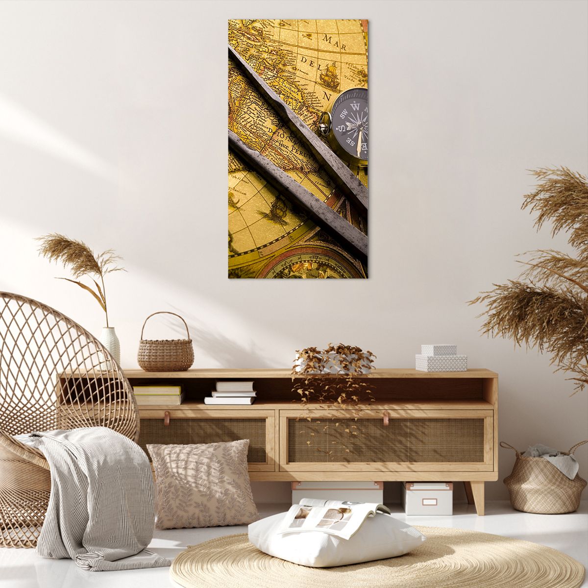 Obraz Na Płótnie - Mapa Kompas - 65X120 Cm - Pa65X120-0146
