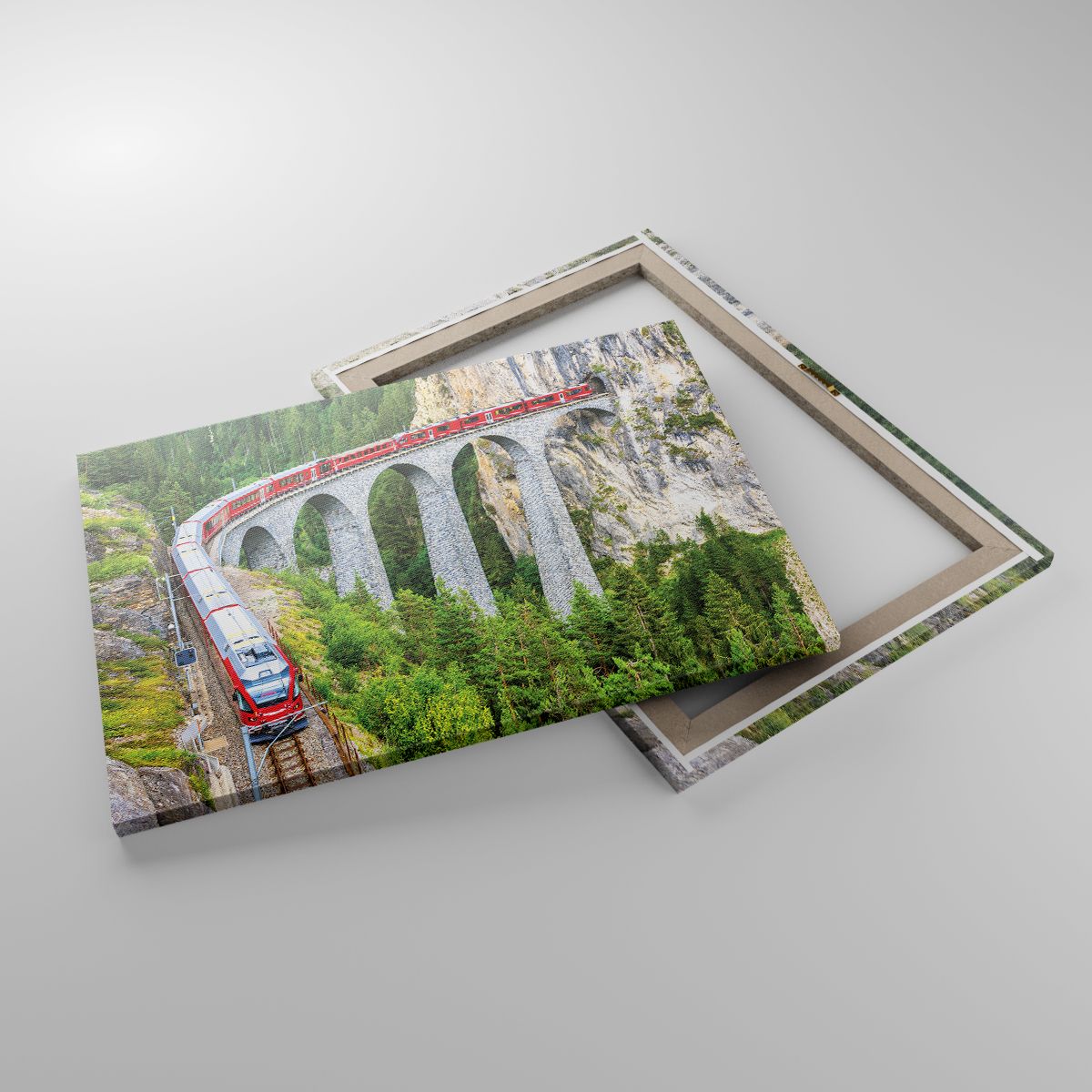 Cuadro Puente Ferroviario, Cuadro Paisaje De Montaña, Cuadro Tren De Pasajeros, Cuadro Montañas, Cuadro Alpes