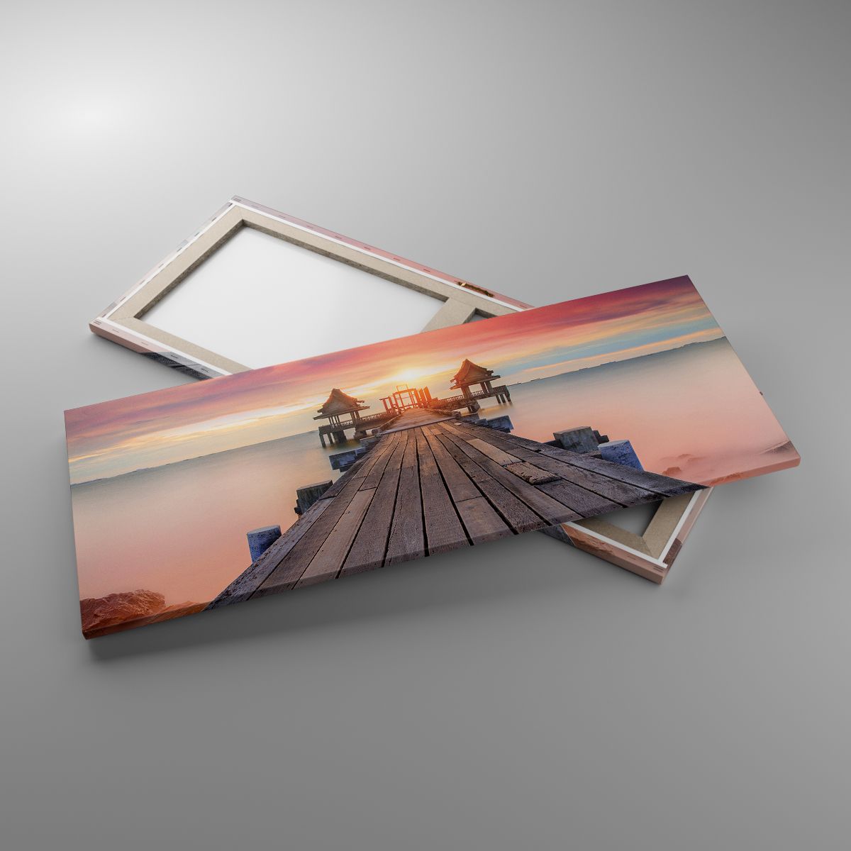 Leinwandbild Landschaft, Leinwandbild Holzsteg, Leinwandbild Meer, Leinwandbild Der Sonnenuntergang, Leinwandbild Horizont