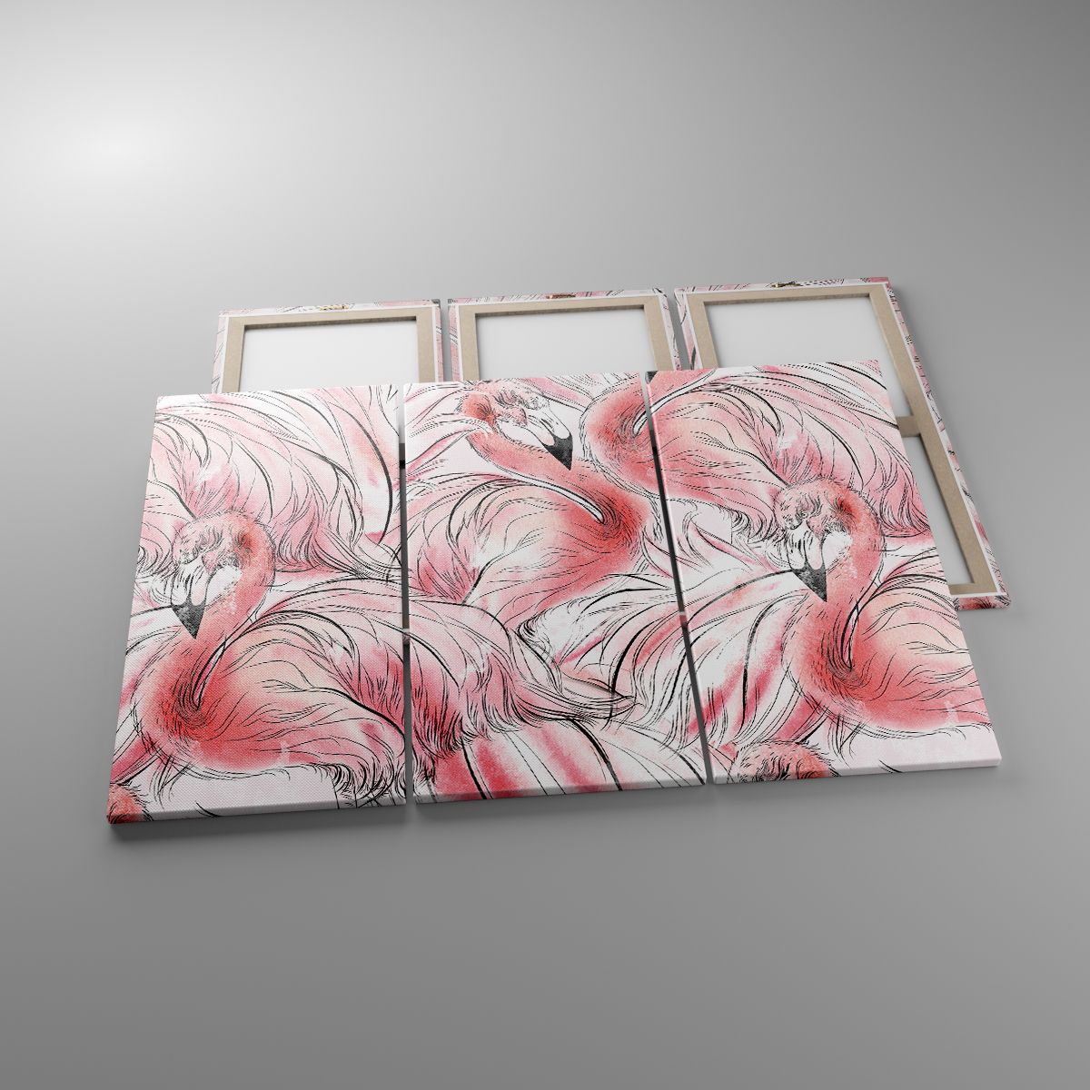 Leinwandbild Flamingo, Leinwandbild Vogel, Leinwandbild Grafik, Leinwandbild Zeichnung, Leinwandbild Pastellfarben
