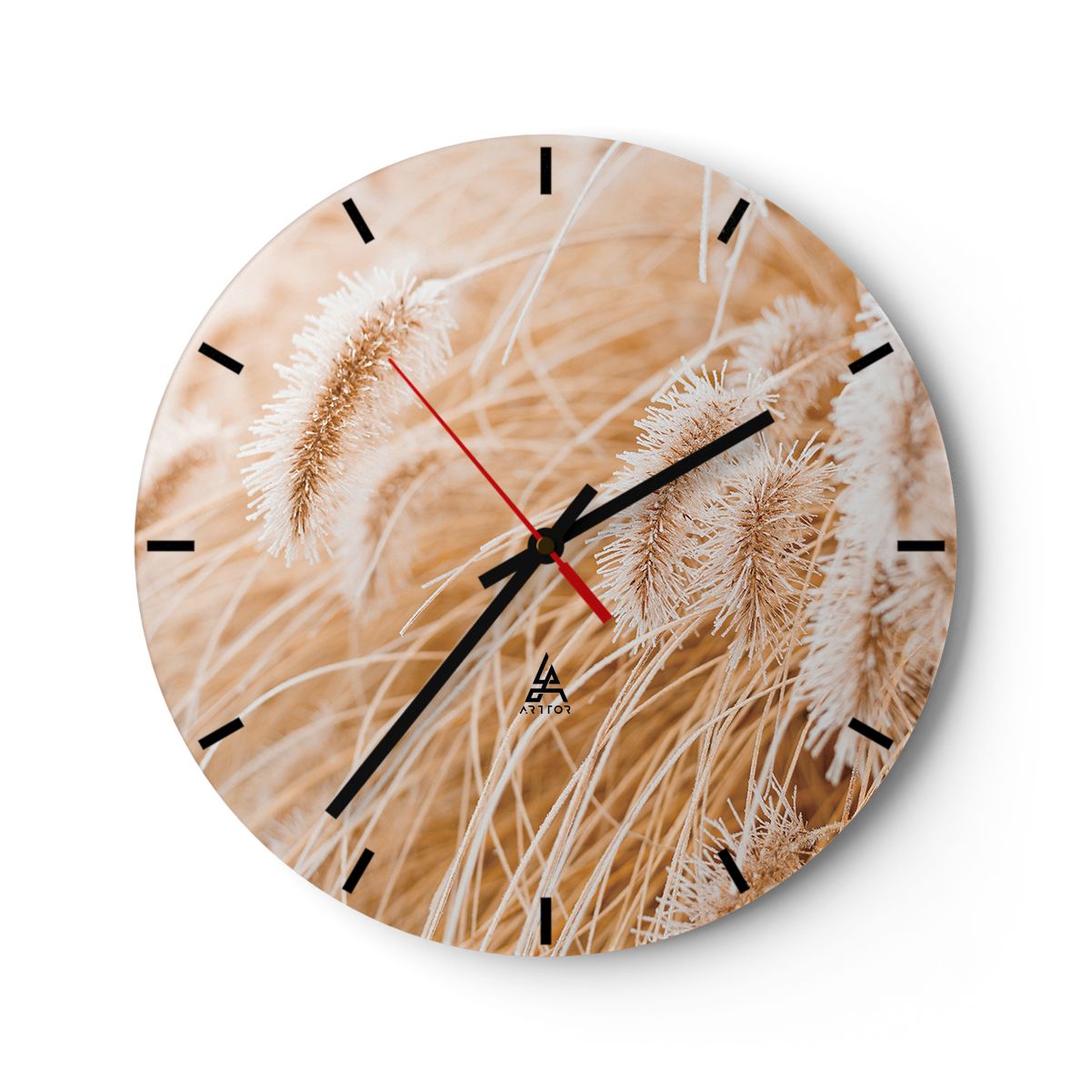 Modern Wanduhr 30x30cm Rund Analog Glasuhr Gras Boho Licht Art Glas Deko