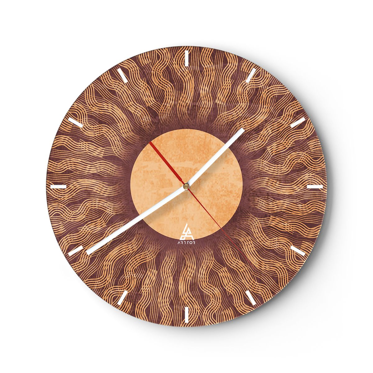 Modern Wanduhr 30x30cm Rund Analog Glasuhr Sonne Jahrgang Boho Art Glas Deko