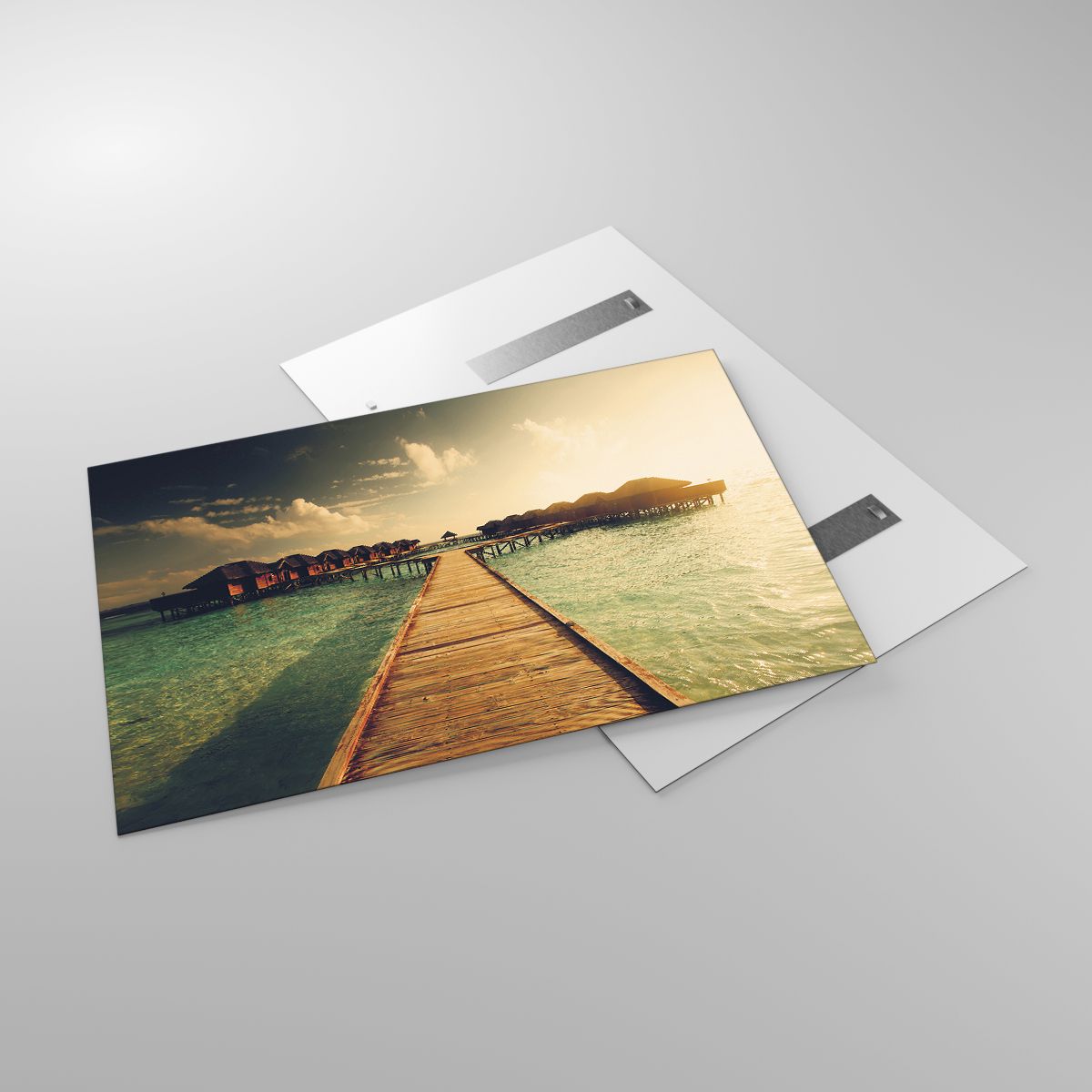 Glasbild Malediven, Glasbild Landschaft, Glasbild Häuser Auf Dem Wasser, Glasbild Der Sonnenuntergang, Glasbild Reisen