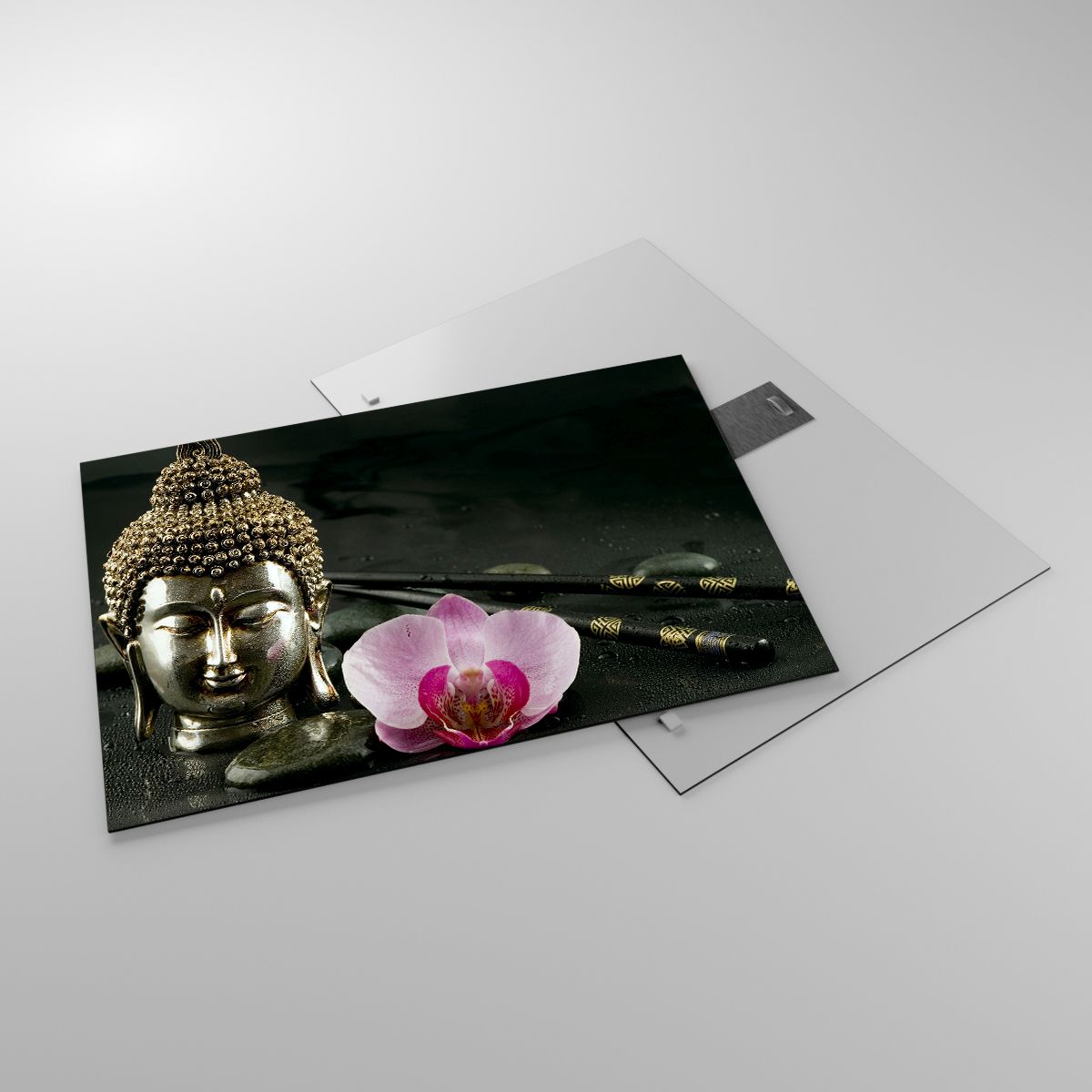 Glasbild Buddha, Glasbild Religion, Glasbild Glauben, Glasbild Blume, Glasbild Orchidee