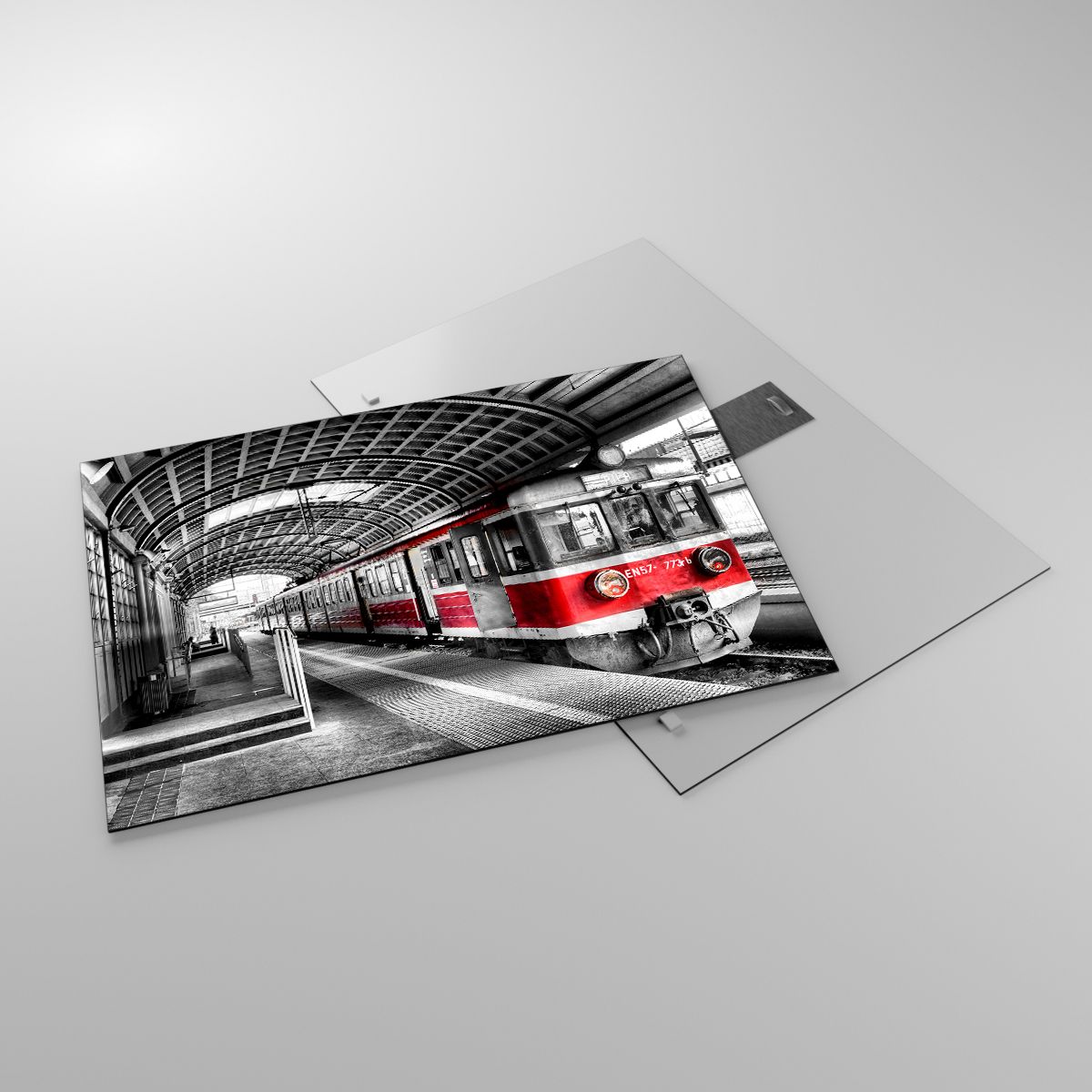 Glasbild Personenzug, Glasbild Bahnhof, Glasbild Plattform, Glasbild Lokomotive, Glasbild Schwarz Und Weiß