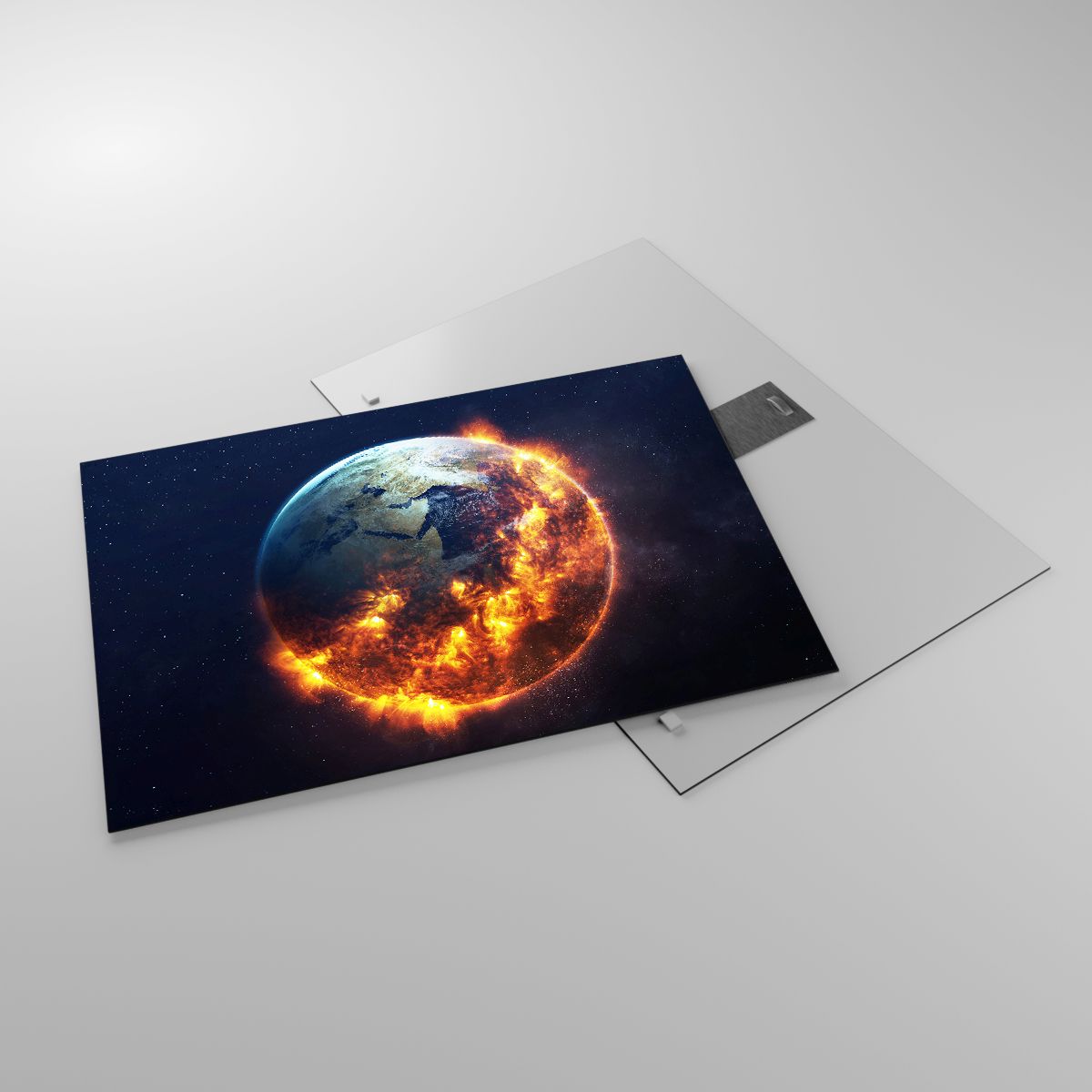 Glasbild Kosmos, Glasbild Planet Erde, Glasbild Feuerflammen, Glasbild Globus, Glasbild Apokalypse