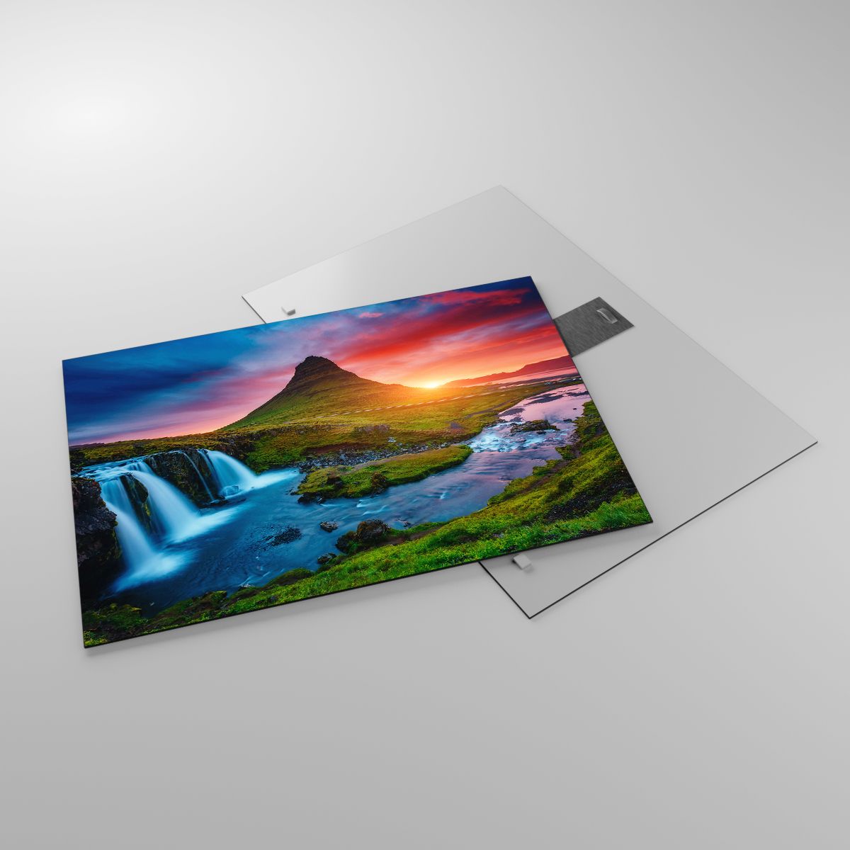 Glasbild Landschaft, Glasbild Island, Glasbild Kirkjufellsfoss, Glasbild Vulkan, Glasbild Wasserfall