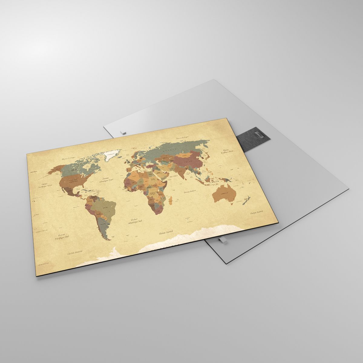 Glasbild Weltkarte, Glasbild Kontinente, Glasbild Reisen, Glasbild Grafik, Glasbild Jahrgang