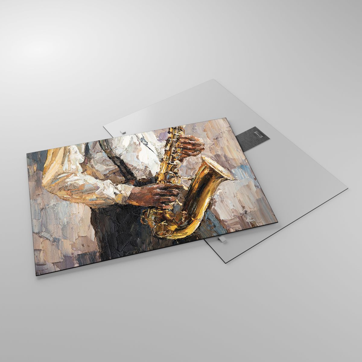 Obraz na skle Saxofon, Obraz na skle Hudba, Obraz na skle Malování, Obraz na skle Jazz, Obraz na skle Kultura