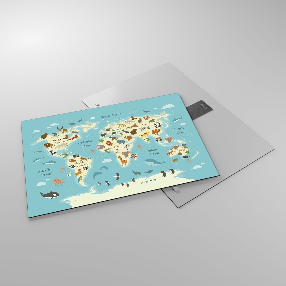 Glasbild Weltkarte, Glasbild Karte Mit Tieren, Glasbild Tiere, Glasbild Natur, Glasbild Für Kinder