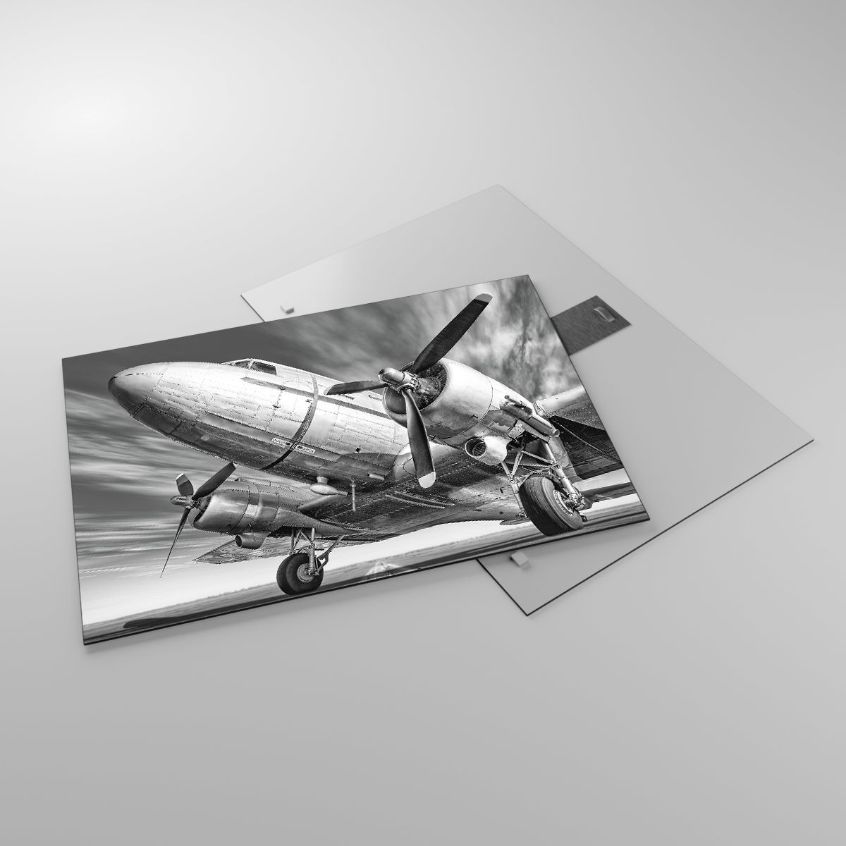 Glasbild Ebene, Glasbild Retro, Glasbild Flugzeug, Glasbild Flughafen, Glasbild Schwarz Und Weiß