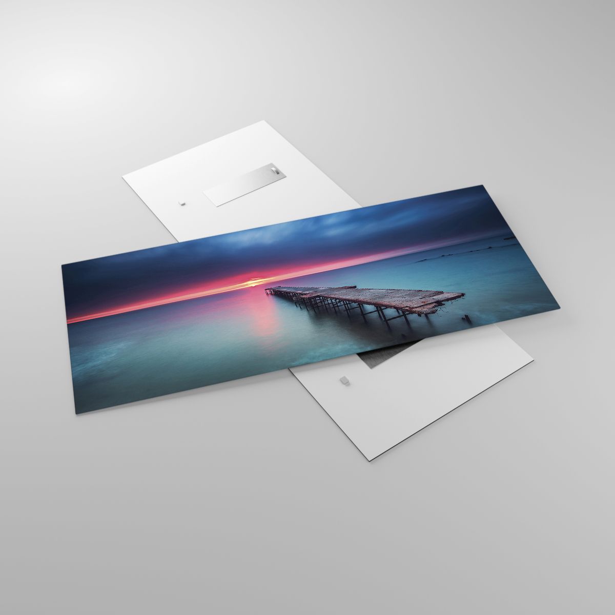 Glasbild Landschaft, Glasbild Meer, Glasbild Der Sonnenuntergang, Glasbild Holzbrücke, Glasbild Horizont