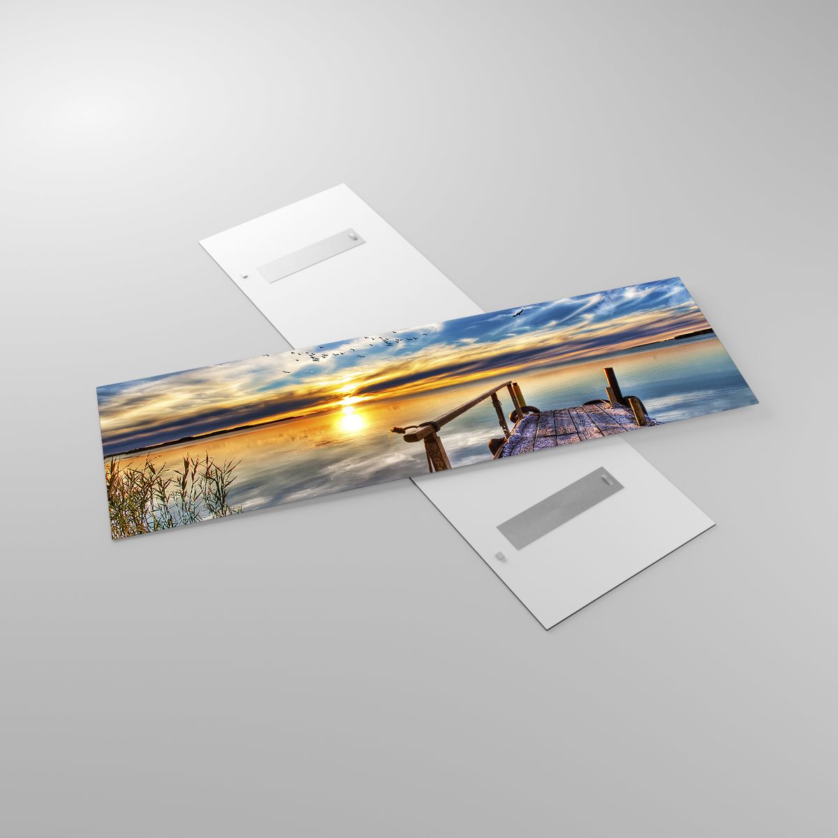 Glasbild Landschaft, Glasbild See, Glasbild Holzbrücke, Glasbild Der Sonnenuntergang, Glasbild Natur