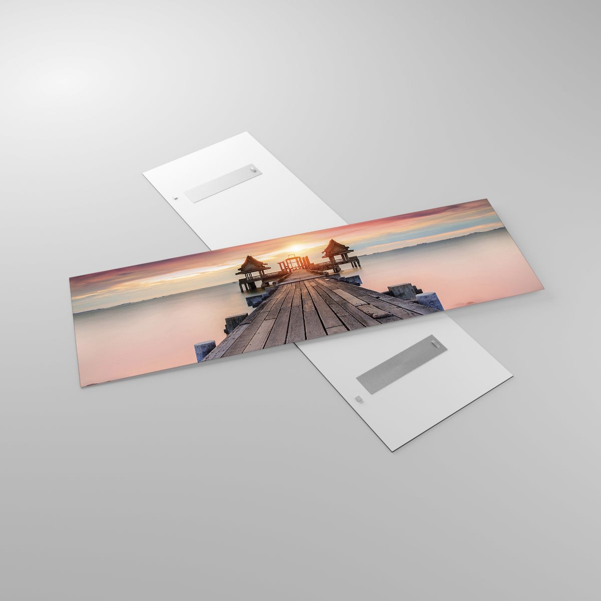 Glasbild Landschaft, Glasbild Holzsteg, Glasbild Meer, Glasbild Der Sonnenuntergang, Glasbild Horizont