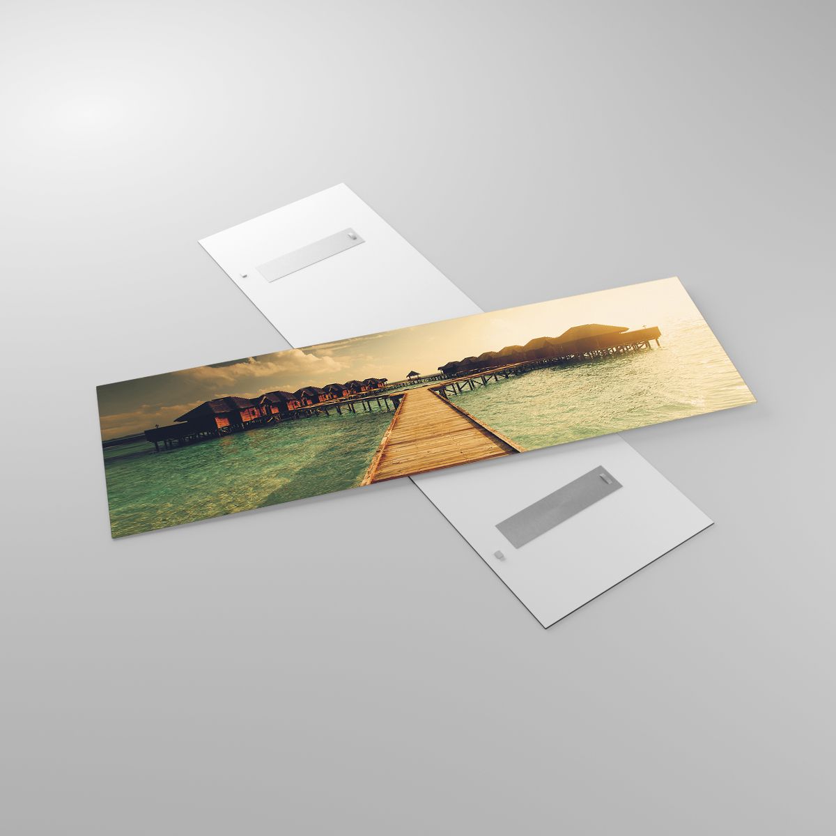 Obraz na skle Maledivy, Obraz na skle Krajina, Obraz na skle Domy Na Vodě, Obraz na skle Západ Slunce, Obraz na skle Cestování