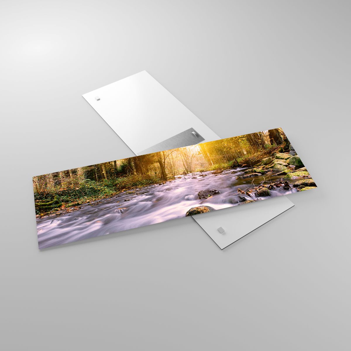 Glasbild Landschaft, Glasbild Gebirgsbach, Glasbild Wald, Glasbild Natur, Glasbild Sonne
