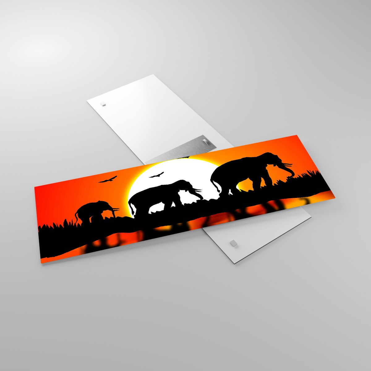 Glasbild Tiere, Glasbild Afrika, Glasbild  Elefant, Glasbild Natur, Glasbild Der Sonnenuntergang