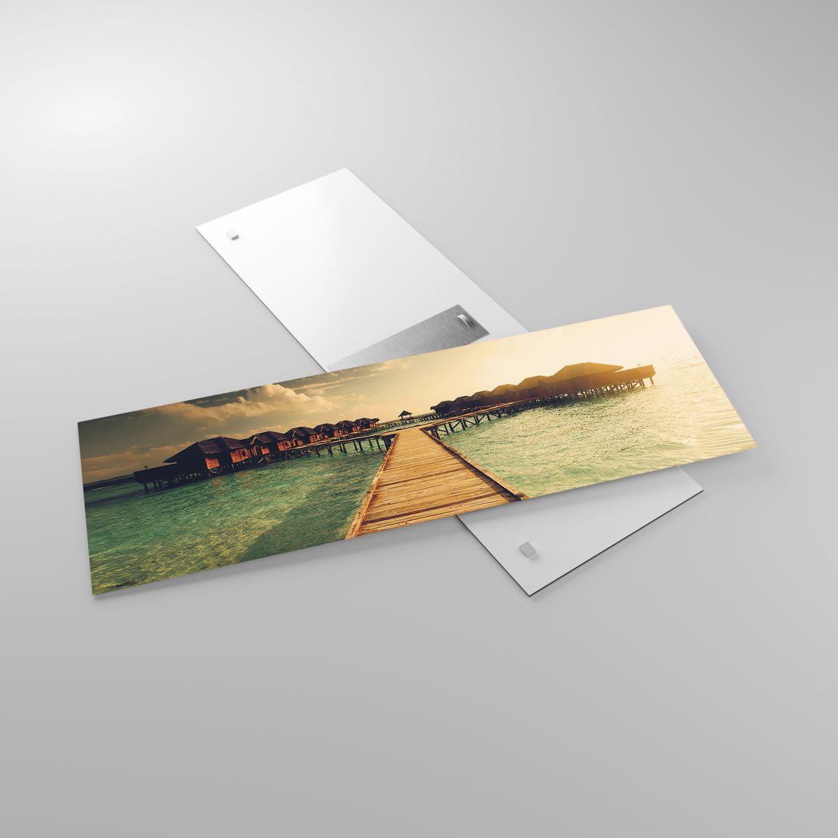 Glasbild Malediven, Glasbild Landschaft, Glasbild Häuser Auf Dem Wasser, Glasbild Der Sonnenuntergang, Glasbild Reisen