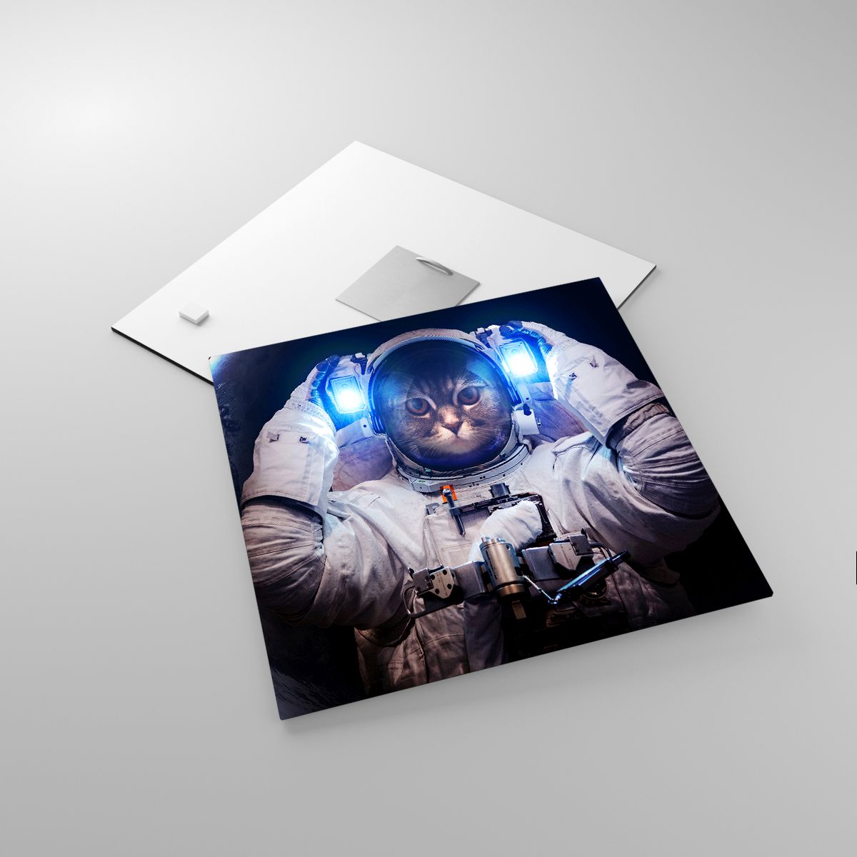 Glasbild Abstraktion, Glasbild Astronaut, Glasbild Kosmos, Glasbild Kunst, Glasbild Katze
