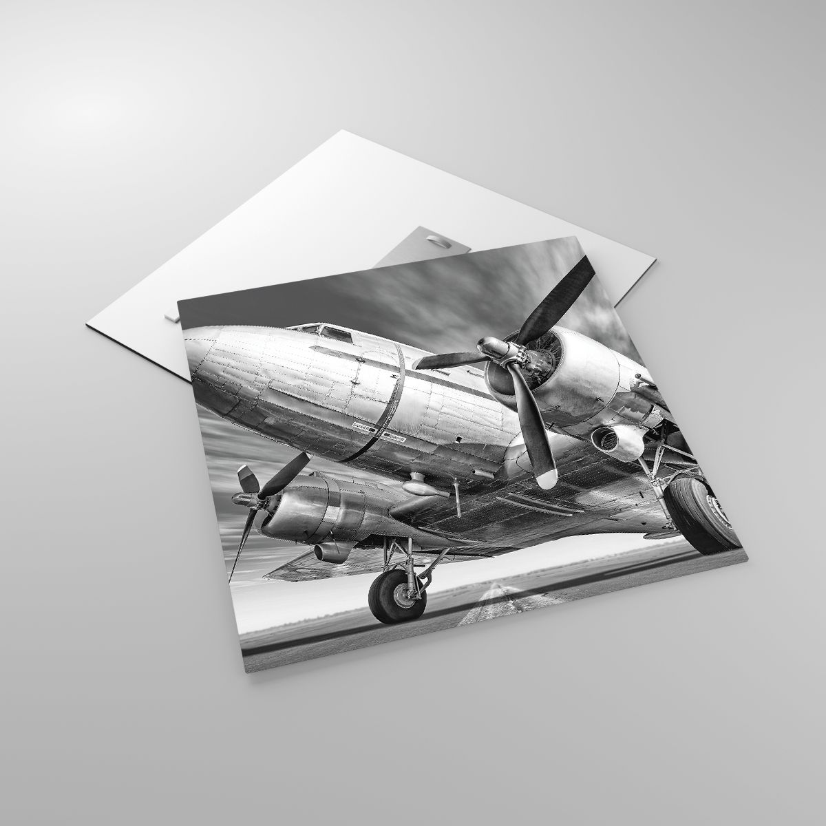 Glasbild Ebene, Glasbild Retro, Glasbild Flugzeug, Glasbild Flughafen, Glasbild Schwarz Und Weiß