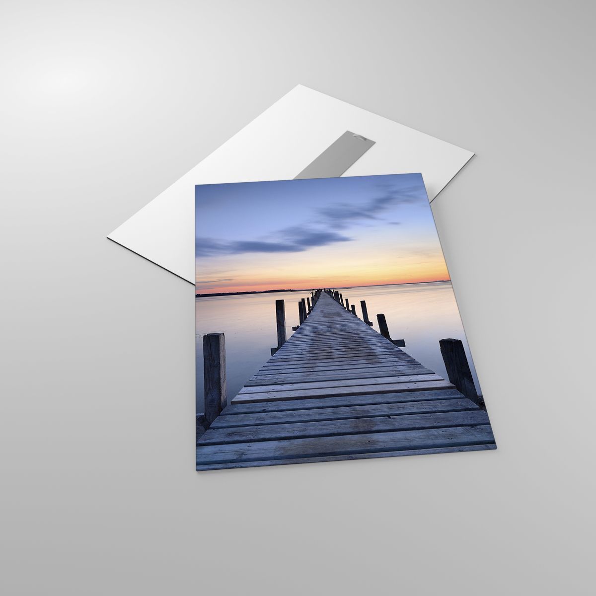 Glasbild Landschaft, Glasbild Bucht, Glasbild Holzbrücke, Glasbild Der Sonnenuntergang, Glasbild Morgen