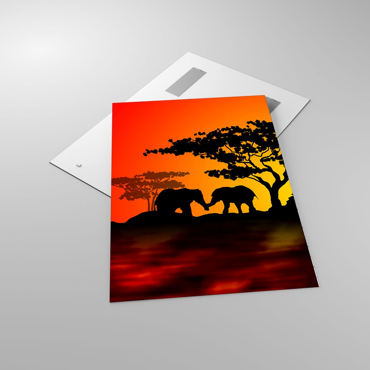 Glasbild Tiere, Glasbild Afrika, Glasbild Giraffe, Glasbild  Elefant, Glasbild Savanne
