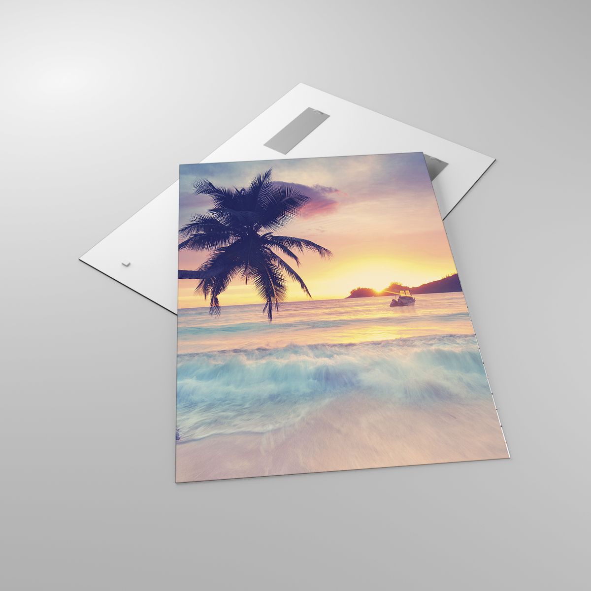 Glasbild Landschaft, Glasbild Kokusnuss-Palme, Glasbild Meer, Glasbild Strand, Glasbild Der Sonnenuntergang