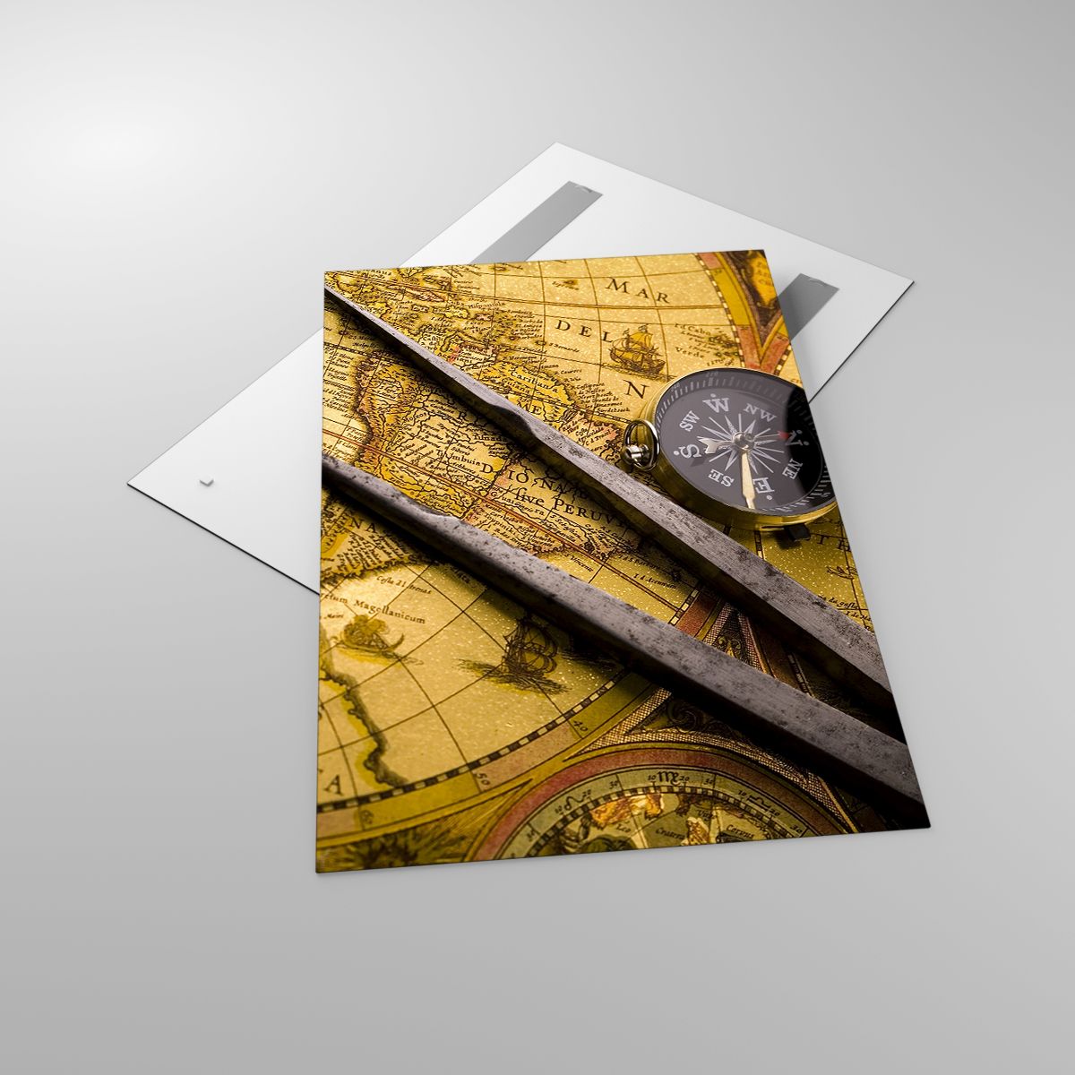 Glasbild Kompass, Glasbild Weltkarte, Glasbild Reisen, Glasbild Reisen, Glasbild Jahrgang