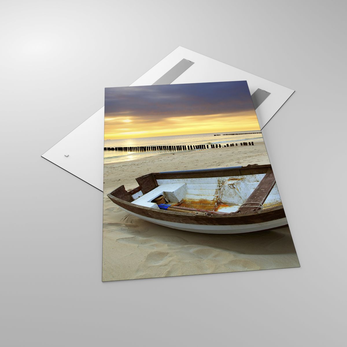 Glasbild Landschaft, Glasbild Meer, Glasbild Strand, Glasbild Boot, Glasbild Der Sonnenuntergang