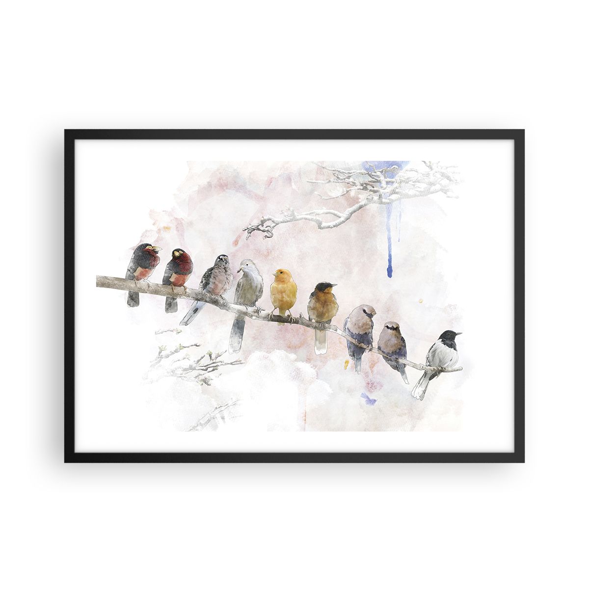 Affiche Déco Murale 40x40cm - Motif Oiseaux & Or Sur Fond Pastel - Style Minimaliste - Marque Arttor