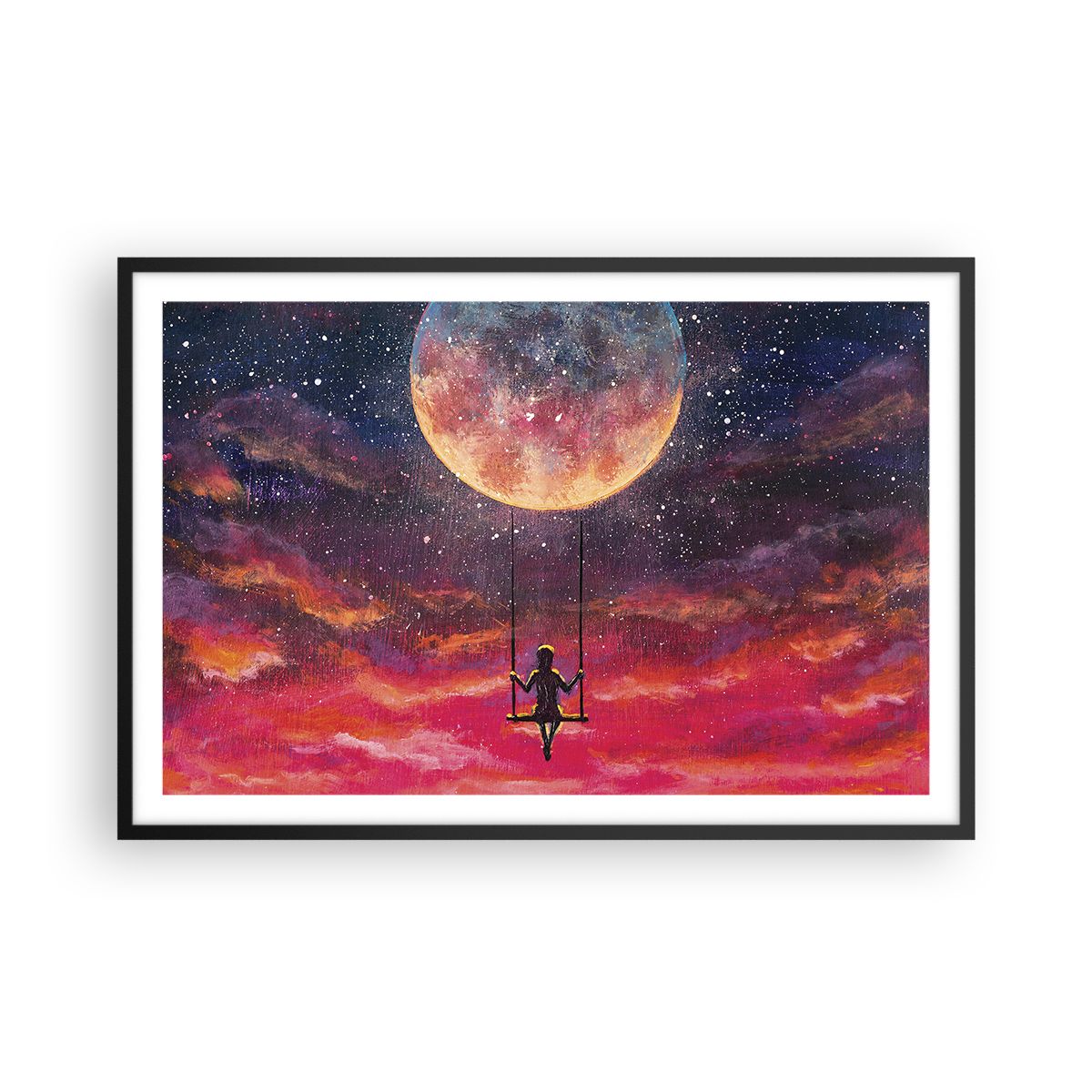 Cuadro Poster de Pared 91x61cm Póster Marco Luna Columpio Mujer